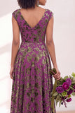 Black Silver Flower Velvet Ruched Long Bridesmaid Dress with Cap Sleeves