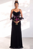 Black Velvet Cowl Neck Sheath Long Bridesmaid Dress