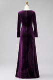 Dark Green Velvet Ruched V-Neck A-Line Long Mother Of the Bride Dress with Long Sleeves