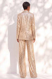 Champagne Sequins Pantsuits Shawl Lapel Long Women Suits