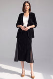 Black Velvet Chiffon 2-Piece Midi Women Suits
