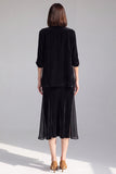 Black Velvet Chiffon 2-Piece Midi Women Suits