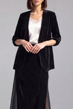 Black Velvet Chiffon 2-Piece Midi Women Suits