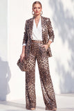 Coffee Leopard Sequins Pantsuits Women Suits with Pockets
