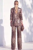 Coffee Leopard Sequins Pantsuits Women Suits with Pockets