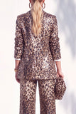 Coffee Leopard Sequins Pantsuits Women Suits with Pockets