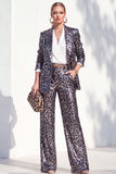 Coffee Leopard Sequins Pantsuits Women Suits with Pockets