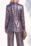 Coffee Leopard Sequins Pantsuits Women Suits with Pockets