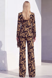 Vintage Black Floral Printed Peak Lapel Long Women Suits