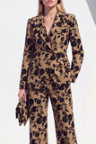 Vintage Black Floral Printed Peak Lapel Long Women Suits