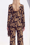 Vintage Black Floral Printed Peak Lapel Long Women Suits