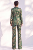 Blue Floral Print Notched Lapel Long Women Suits
