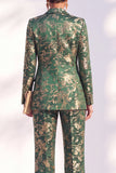 Blue Floral Print Notched Lapel Long Women Suits