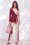 Pink Burgundy Two Piece Peak Lapel Women Suits with Belt
