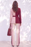 Pink Burgundy Two Piece Peak Lapel Women Suits with Belt