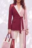 Pink Burgundy Two Piece Peak Lapel Women Suits with Belt