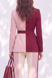Pink Burgundy Two Piece Peak Lapel Women Suits with Belt