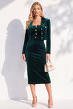 Burgundy Velvet Bodycon Notched Lapel Long Sleeves Midi Women Suits