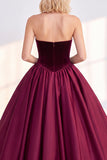 Burgundy Corset Strapless A-Line Tea-Length Velvet Dress
