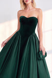 Burgundy Corset Strapless A-Line Tea-Length Velvet Dress