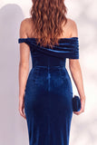 Burgundy Bodycon Off the Shoulder Midi Velvet Cocktail Dress
