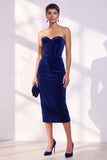 Burgundy Corset Sheath Strapless Velvet Dress