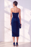 Burgundy Corset Sheath Strapless Velvet Dress