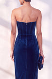 Burgundy Corset Sheath Strapless Velvet Dress