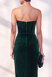 Burgundy Corset Sheath Strapless Velvet Dress