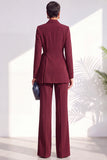 Burgundy Two Piece Shawl Lapel Pleated Long Women Suits