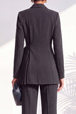Burgundy Two Piece Shawl Lapel Pleated Long Women Suits