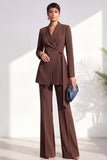 Burgundy Two Piece Shawl Lapel Pleated Long Women Suits