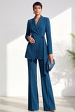 Burgundy Two Piece Shawl Lapel Pleated Long Women Suits