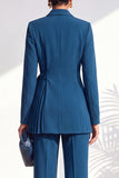 Burgundy Two Piece Shawl Lapel Pleated Long Women Suits