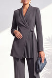 Burgundy Two Piece Shawl Lapel Pleated Long Women Suits