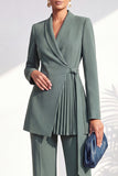 Burgundy Two Piece Shawl Lapel Pleated Long Women Suits