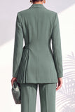 Burgundy Two Piece Shawl Lapel Pleated Long Women Suits