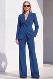 Berlin Blue Fitted Notched Lapel Long Sleeves Women Formal Suits