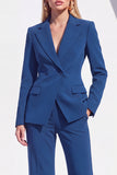 Berlin Blue Fitted Notched Lapel Long Sleeves Women Formal Suits