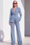 Berlin Blue Fitted Notched Lapel Long Sleeves Women Formal Suits
