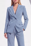 Berlin Blue Fitted Notched Lapel Long Sleeves Women Formal Suits