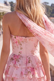 Yellow Strapless Tiered Floral A-Line Ruffle Short Homecoming Dress