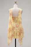 Yellow Strapless Tiered Floral A-Line Ruffle Short Homecoming Dress