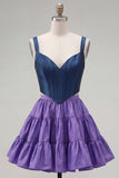 Pink Fuchsia A-Line Corset 2 Piece Thick Straps Short Cocktail Dress with Ruffles