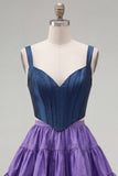 Pink Fuchsia A-Line Corset 2 Piece Thick Straps Short Cocktail Dress with Ruffles