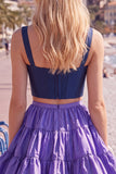 Pink Fuchsia A-Line Corset 2 Piece Thick Straps Short Cocktail Dress with Ruffles