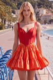 Pink Fuchsia A-Line Corset 2 Piece Thick Straps Short Cocktail Dress with Ruffles