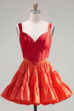 Pink Fuchsia A-Line Corset 2 Piece Thick Straps Short Cocktail Dress with Ruffles