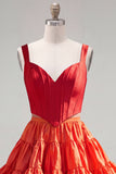 Pink Fuchsia A-Line Corset 2 Piece Thick Straps Short Cocktail Dress with Ruffles