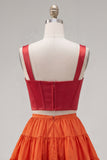 Pink Fuchsia A-Line Corset 2 Piece Thick Straps Short Cocktail Dress with Ruffles